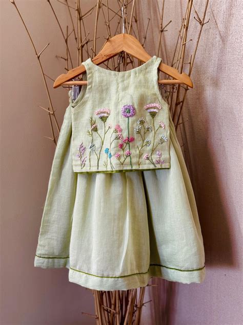 Pastel Green Lehenga Set in Pure Linen and Mul Chanderi for girls – TMI ...