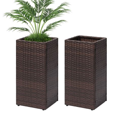 LEWIS&WAYNE Set of 2 Tall Planters for Outdoor Plants Handmade 24 ...