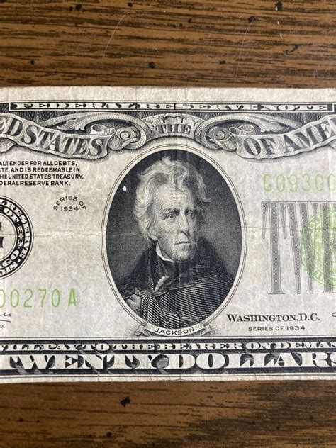 1934 $20 Dollar Bill Federal Reserve Note Lime Green Seal Chicago Nice ...