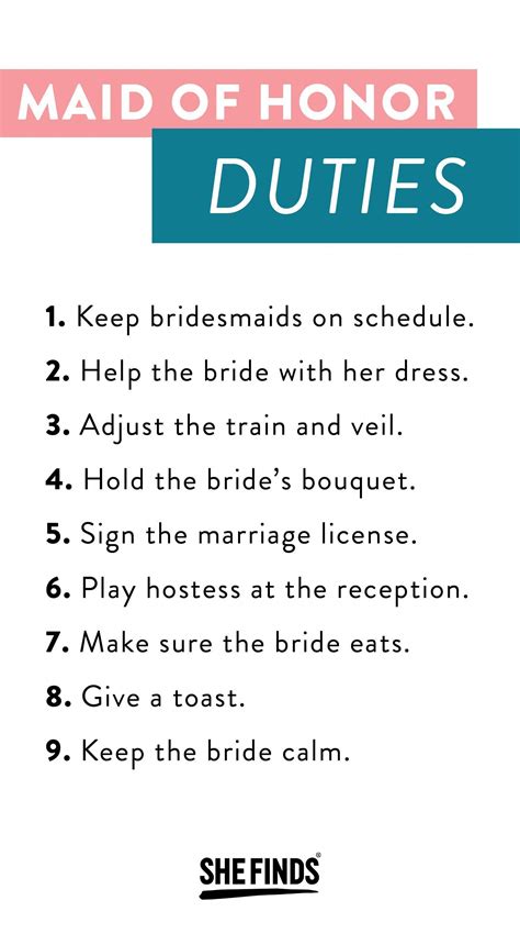 Maid Of Honor Duties Checklist Printable
