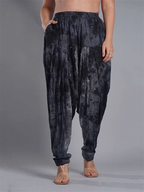 Women Grey Rayon TieDyeSalwar I Elasticated Waistband I LetsDressUp