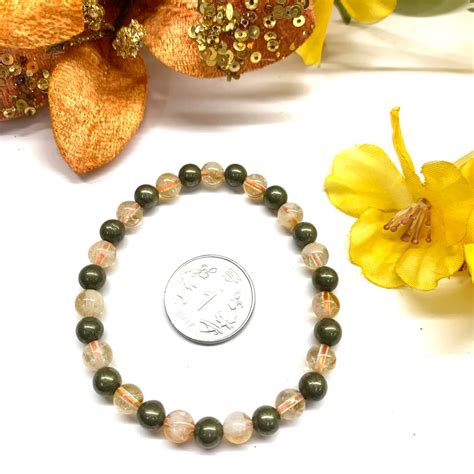 Citrine & Pyrite Round Bead Bracelet (Wealth and Money) Money Magnet B