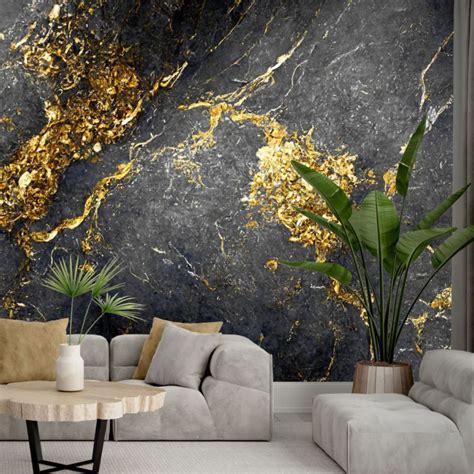 Gold And Black Wallpaper Designs Photo Wallpaper Painting 3D Leaf