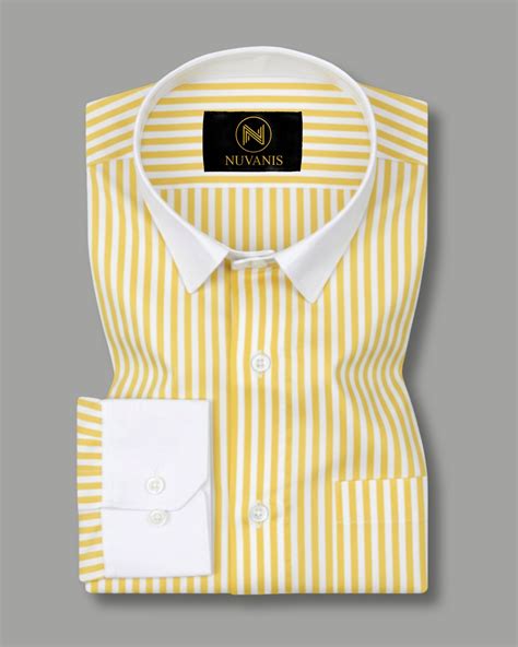 Yellow And White Cuff Collar Striped Printed Shirt – nuvanis.in