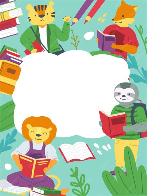 Premium Vector | Animals and books cartoon schoolchildren studying ...