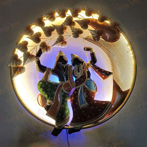 Decorative metal wall hanging of Radha Krishna with back led lights ...