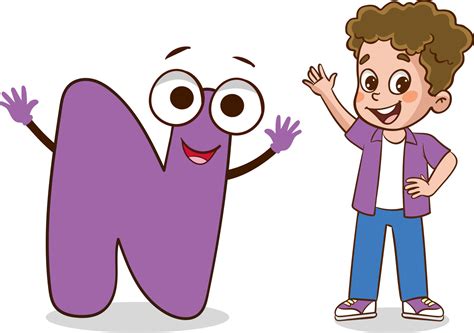 happy cute little kid studies alphabet letter N character 22706309 ...
