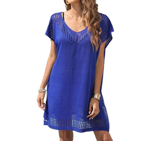 Jdlsppl Women's Short Beach Cover Up Dress V Neck Crochet Bikini ...