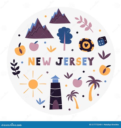 USA Collection. Vector Illustration of New Jersey Theme. State Symbols ...
