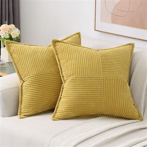Amazon.com: HAUSSY Mustard Yellow Throw Pillow Covers 20x20 Inch Set of ...