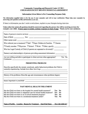Child Adolescent Bio-Psychosocial Assessment Form - Blank Fillable ...