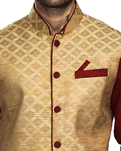 Buy Fashion Curries Mens maroon kurta set with woven khahi jacket with ...