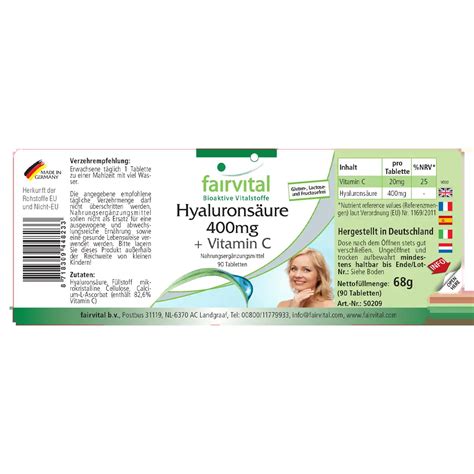 Hyaluronic Acid 400mg + Vitamin C | Vegan - Fairvital Shop