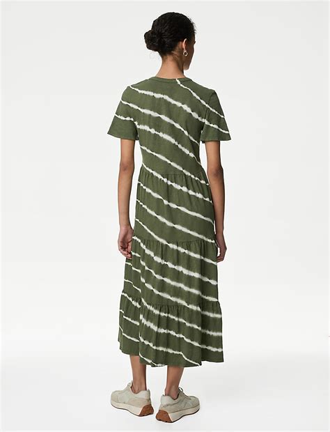 Buy Pure Cotton Printed V-Neck Midi Tiered Dress at Marks & Spencer