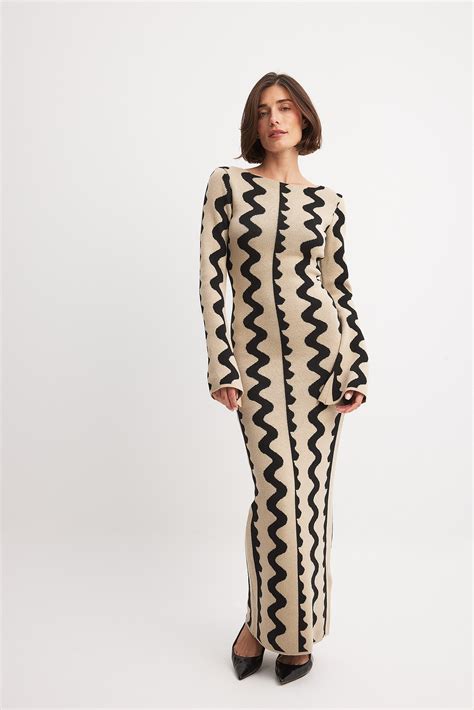 Wide Sleeve Knitted Maxi Dress Multicolor | NA-KD