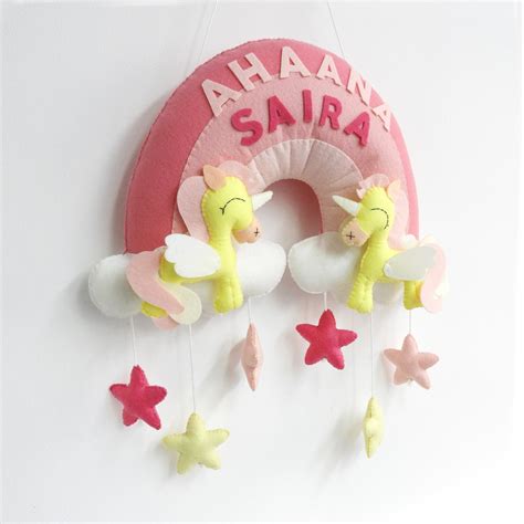 Unicorn baby girl name wall hangings name banner for kids room décor ...