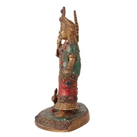 Holy Standing Radha Krishna Engraved with Colour Stones