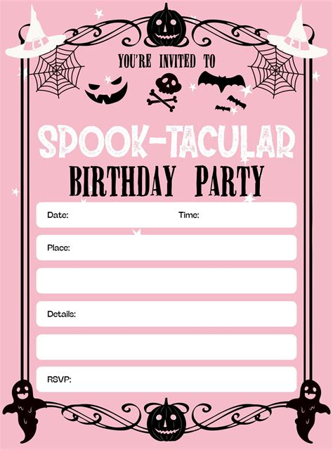 Pink Halloween Birthday Party Invitation
