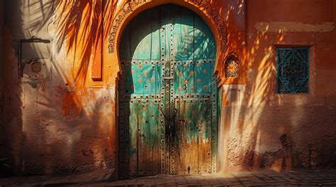 Free picture: Turquoise entrance doors with a stone portal with ...