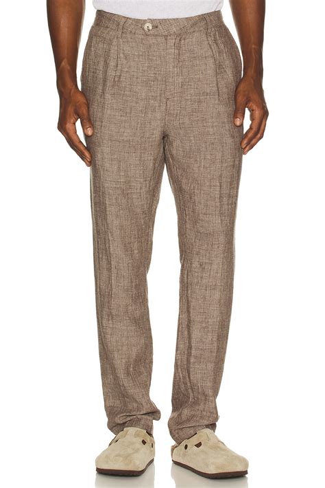 onia Linen Tapered Pleated Trouser in Medium Brown | REVOLVE