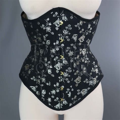 24 INCH WAIST BLACK AND CHAMPAGNE GOLD ROSEBUD COUTIL UNDERBUST CORSET ...