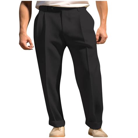 RYDCOT Mens Linen Dress Pants Casual Slim Fit Expandable Waist Pleated ...