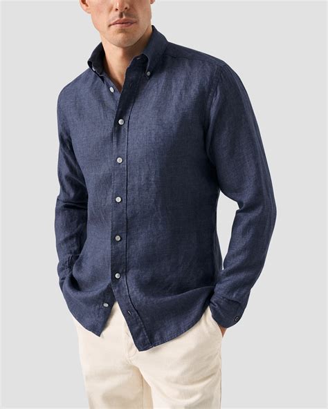 Navy Linen Twill Shirt - Eton