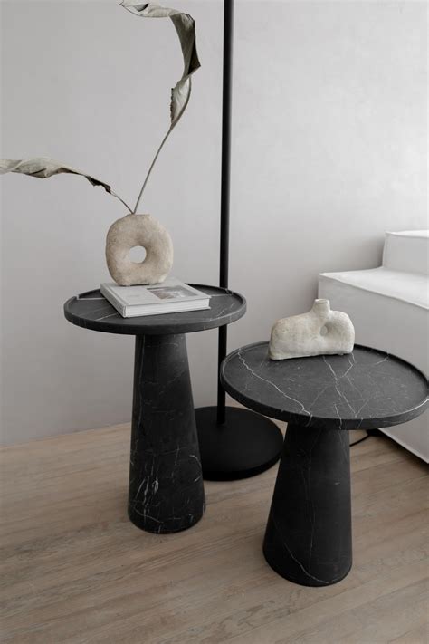 Two Pedestal Black Marble Side Tables Set For Sale at 1stDibs | black ...