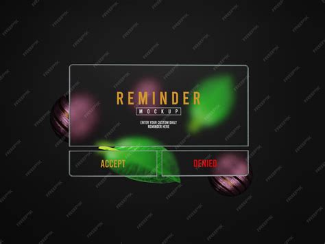 Premium PSD | Reminder notification interface glass morphism mockup