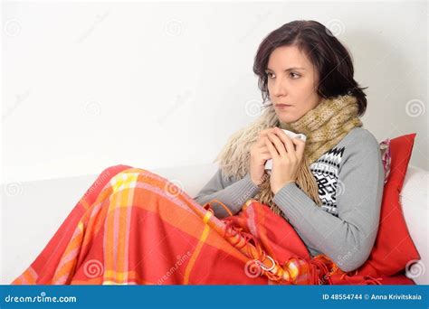 Woman Having Cold Sore Throat Drinking Tea Stock Photo - Image of cold ...