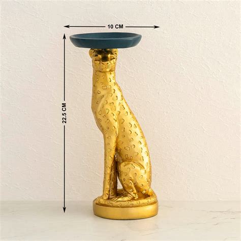 Buy Courage Textured Gold Polyresin Candle Holder with Leopard Accent ...