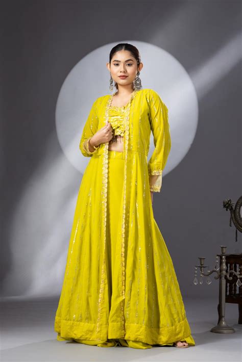 Yellow Lehenga Set with Long Cape – Uniqstree