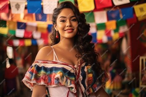 Mestizo woman with asian traits wearing traditional dress for the festa ...