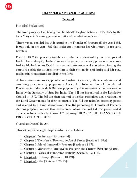 Transfer OF Property ACT 1 - TRANSFER OF PROPERTY ACT, 1882 Lecture- 1 ...