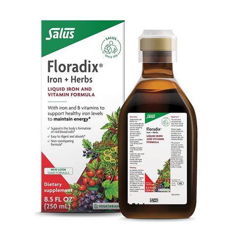 Floradix Natural Herbal Iron Supplement & Blood Builder, Liquid Extract, 8.5 Fluid Ounces ...