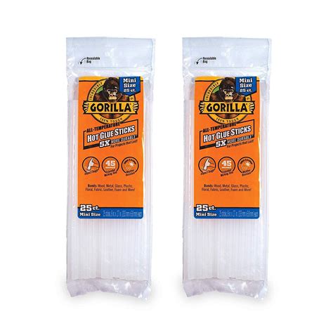 Gorilla Hot Glue Sticks, Mini Size, 8" Long x .27" Diameter, 25 Count ...