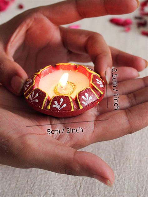 Buy | Set of 12 Multi Terracotta Clay Wax Filled Diya Candles | Tied ...