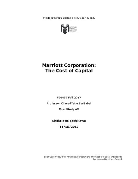 Case Analysis HBS Marriott S - Medgar Evers College Fin/Econ Dept ...
