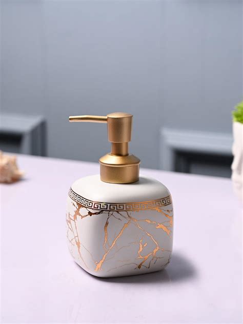 MARKET99 Ceramic Off White Cylindrical Soap Dispenser - Static Glossy ...