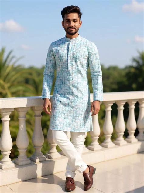 Floral Printed Cotton Kurta with Pyjama Set – De Royal Mens Ethnic