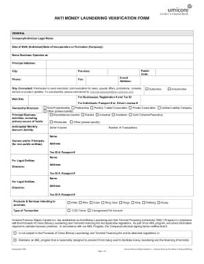 Anti-Money Laundering Verification Form - Blank Fillable Template ...