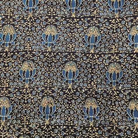 Pure Cotton Gad Ajrak Taupe With Rust Blue Flower And Fruit Jaal Hand ...