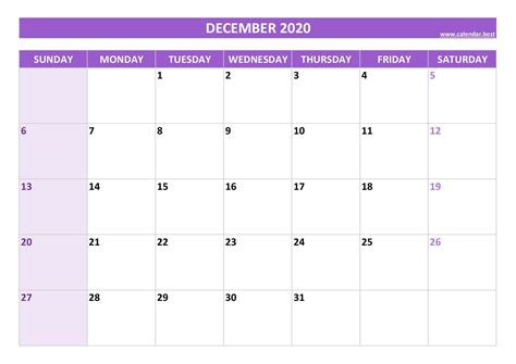 December 2020 calendar -Calendar.best