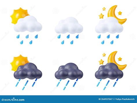 Weather Symbols Rainy Vector Weather Icons Set. Sun, Clouds, Rain,