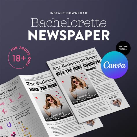 Editable Bachelorette Newspaper With Funny Games | Adult Only | Hen ...