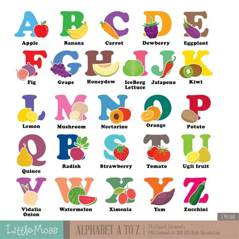 Alfabet A-Z digitale clipart, groente- en fruit-aphabet - Etsy ...