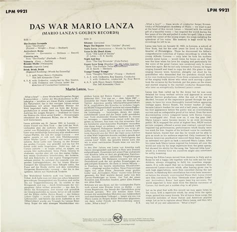 Mario Lanza. Das war Mario Lanza. Mario Lanza's Golden Records ...