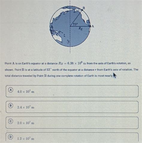Solved: Point A is on Earth's equator at a distance R_E=6.38* 10^6m ...