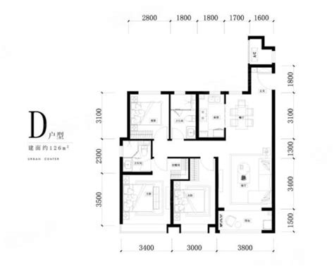 新城金樾府B户型户型图,3室2厅2卫116.00平米- 成都透明房产网