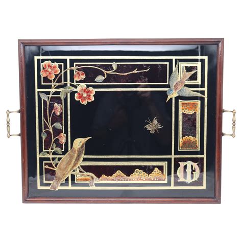 Victorian Reverse Painted Glass Tray For Sale at 1stDibs